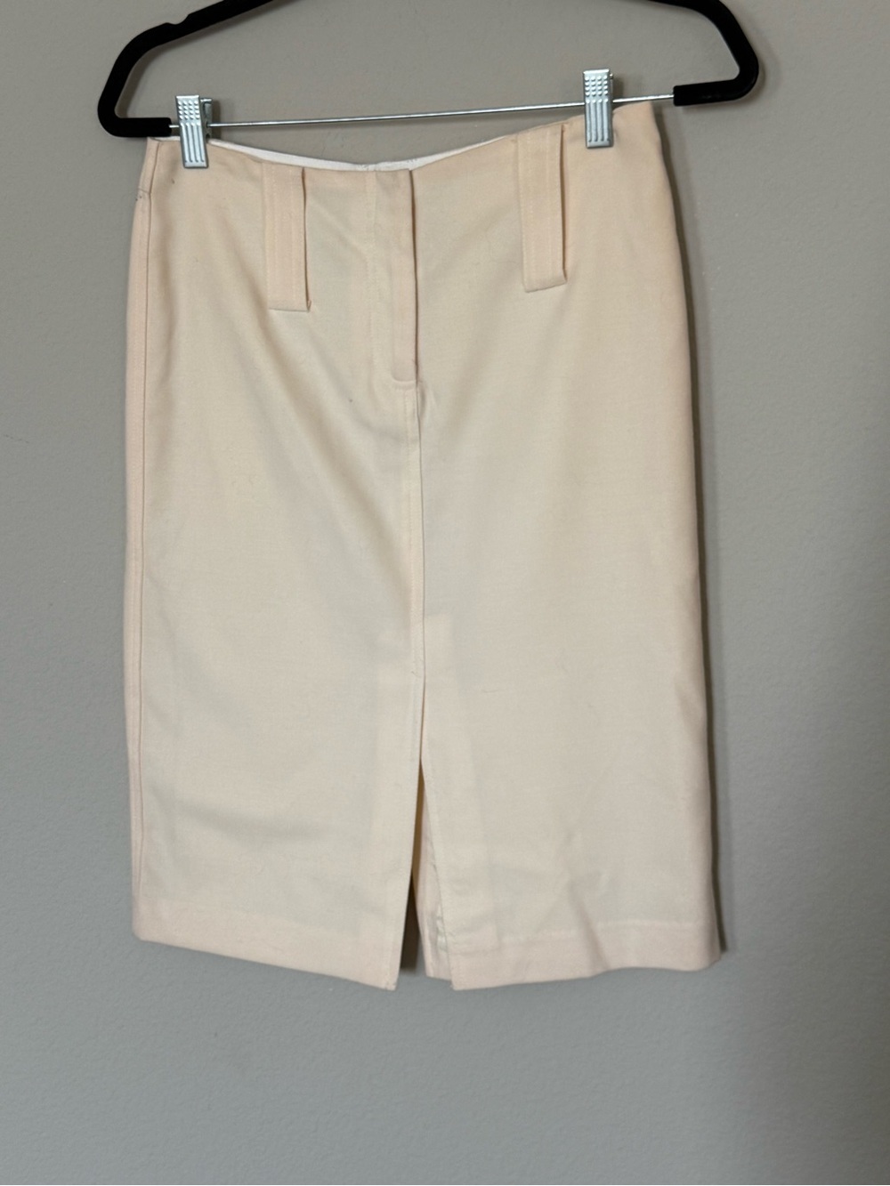 Express 98% Wool Cream Pencil Skirt Size 1/2 Stretch Front Slit Workwear - Picture 2 of 5